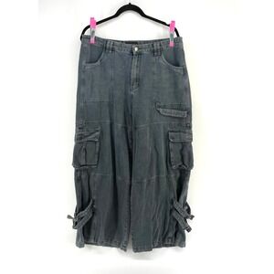 Current Mood Dolls Kill Grey Cargo Jeans XL Baggy Wide Leg Bondage Pants Goth